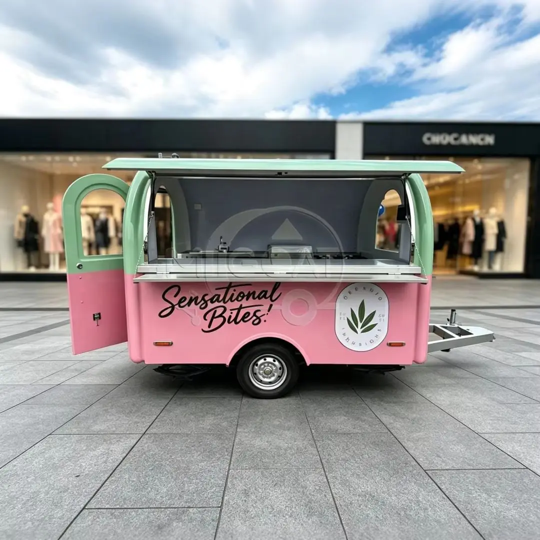 Pink & Green Mini Mobile Food Trailer with Awning Compact Food Cart for Fast Food & Street Vending