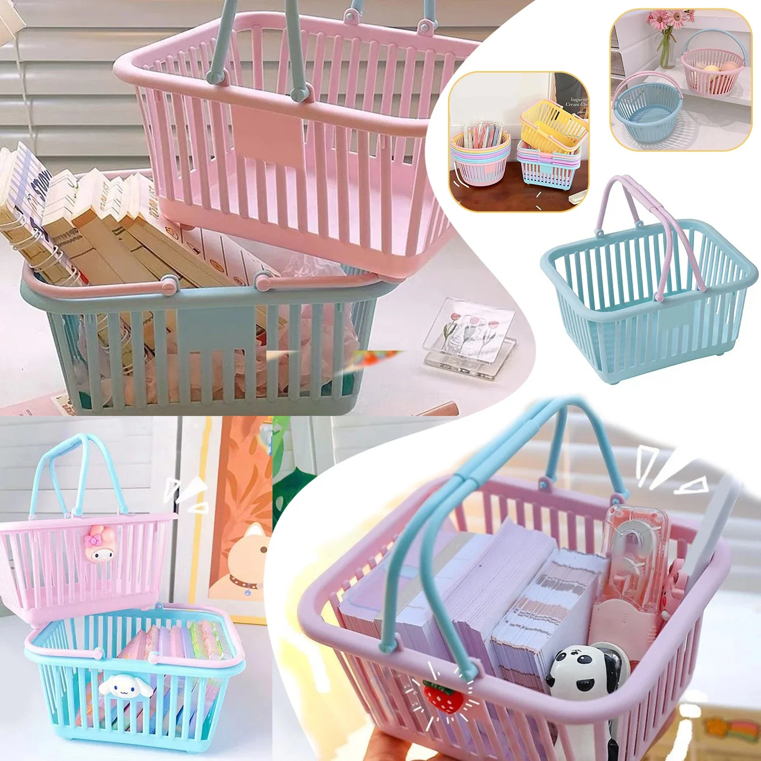 

Aesthetic Desktop Storage Basket Cute Macaron Carrying Basket Student Dormitory Stationery Miscellaneous Sorting Storage Basket