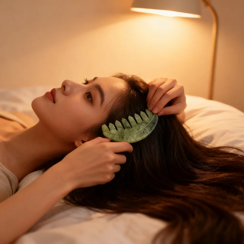 

1pc Natural Jade Head Scalp Massage Hair Care Comb Guasha Scraper for Facial Relaxation Beauty Skin Care Tool Body Massager