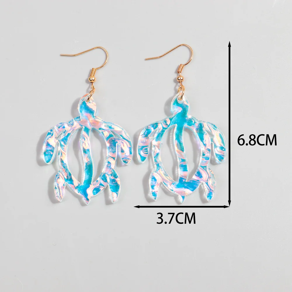 New Iridescent Hollow Turtle Acrylic Earrings for Women Fashion Cute Laser Tortoise Drop Dangle Earring Statement Jewelry Gift