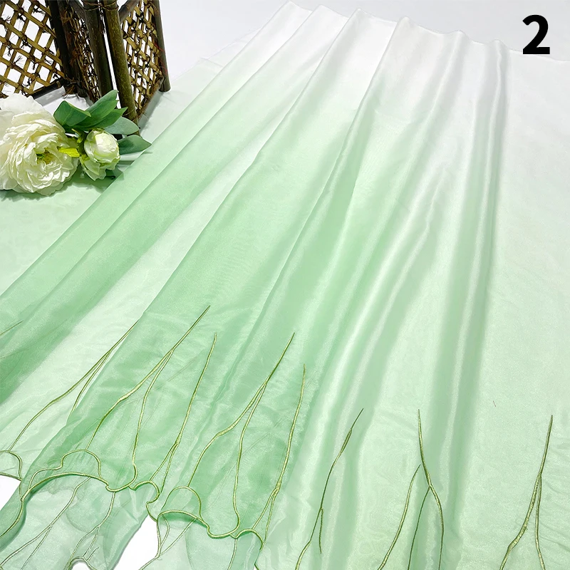 0.5x1.5M Chinese Classical Hanfu Fabric Print Green Lotus Leaf Chiffon Embroidery Fabric For DIY Hanfu Dress Shirt Dance Costume