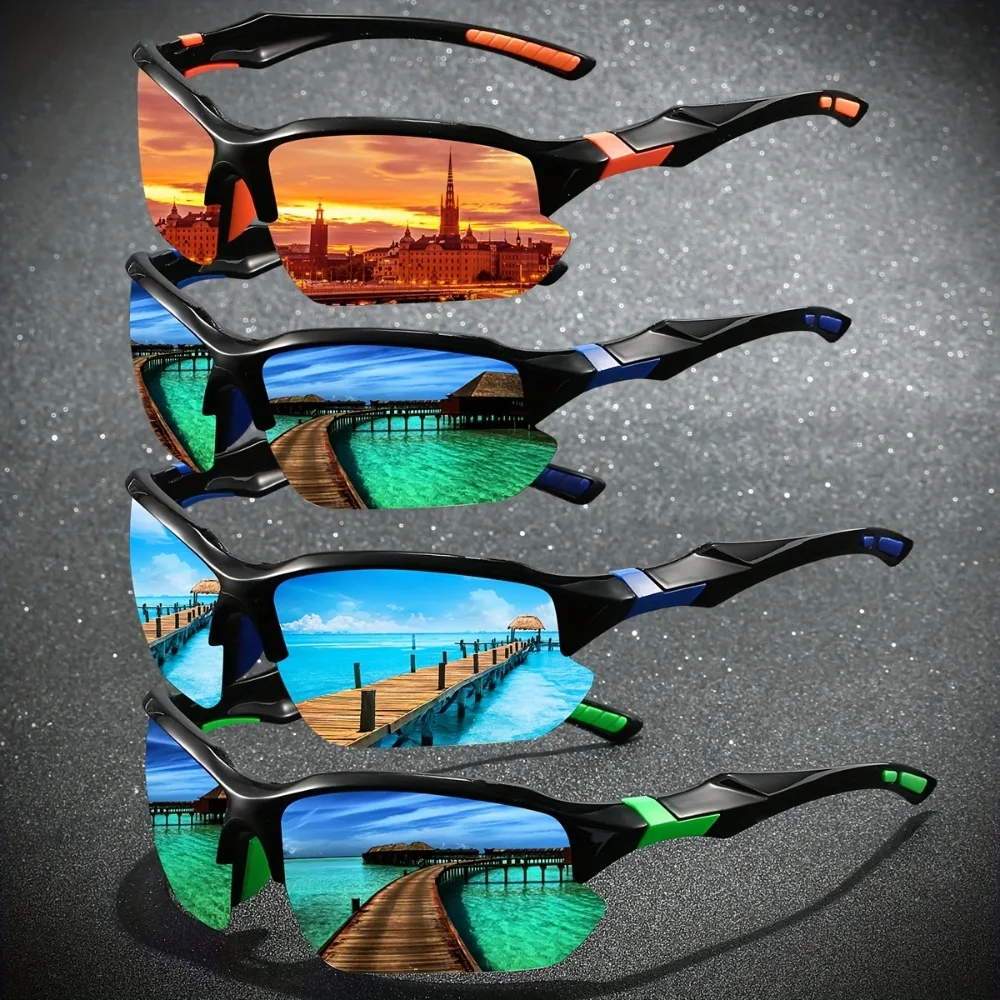4-Piece YUKY Men's Polarized Fashion Sunglasses - Fitness, Running, Outdoor Glasses, Equipped with TAC Polarized Lenses - Dream True Color Coating Multi-Color Optional - Suitable for Daily Wear, Casual Wear, Home Use, Outdoor, etc