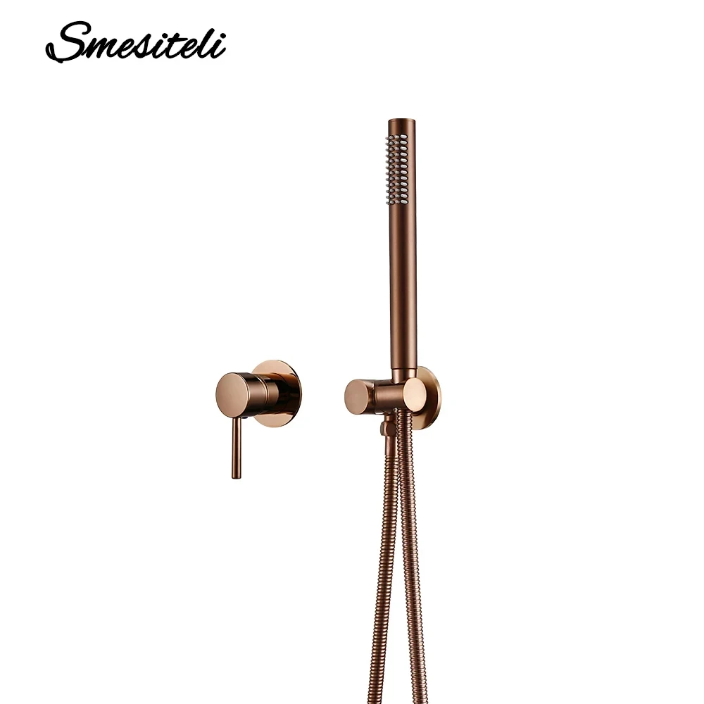 

Bathroom Shower System Shower Brushed Rose Gold Brass Bathtub Mixer Hot And Cold Water In-wall Installation Shower Set