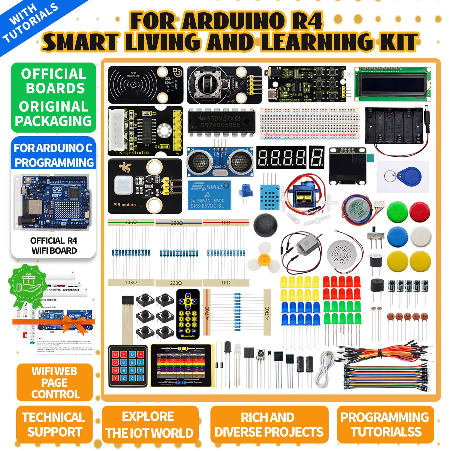 

Keyestudio IOT Smart Living Learning Kit+Original Arduino Uno R4 WIFI/Minima Board For Arduino Starter Kit+Tutorial 60 Projects