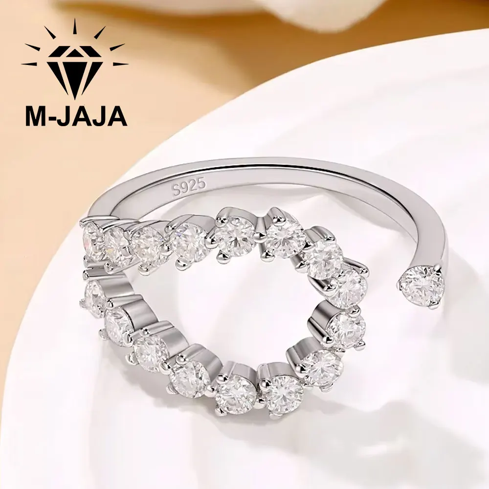M-JAJA Moissanite Wedding Band for Women S925 Silver Spiral Wrap E Shaped Design Open Ring Hypoallergenic Jewelry Birthday Gift
