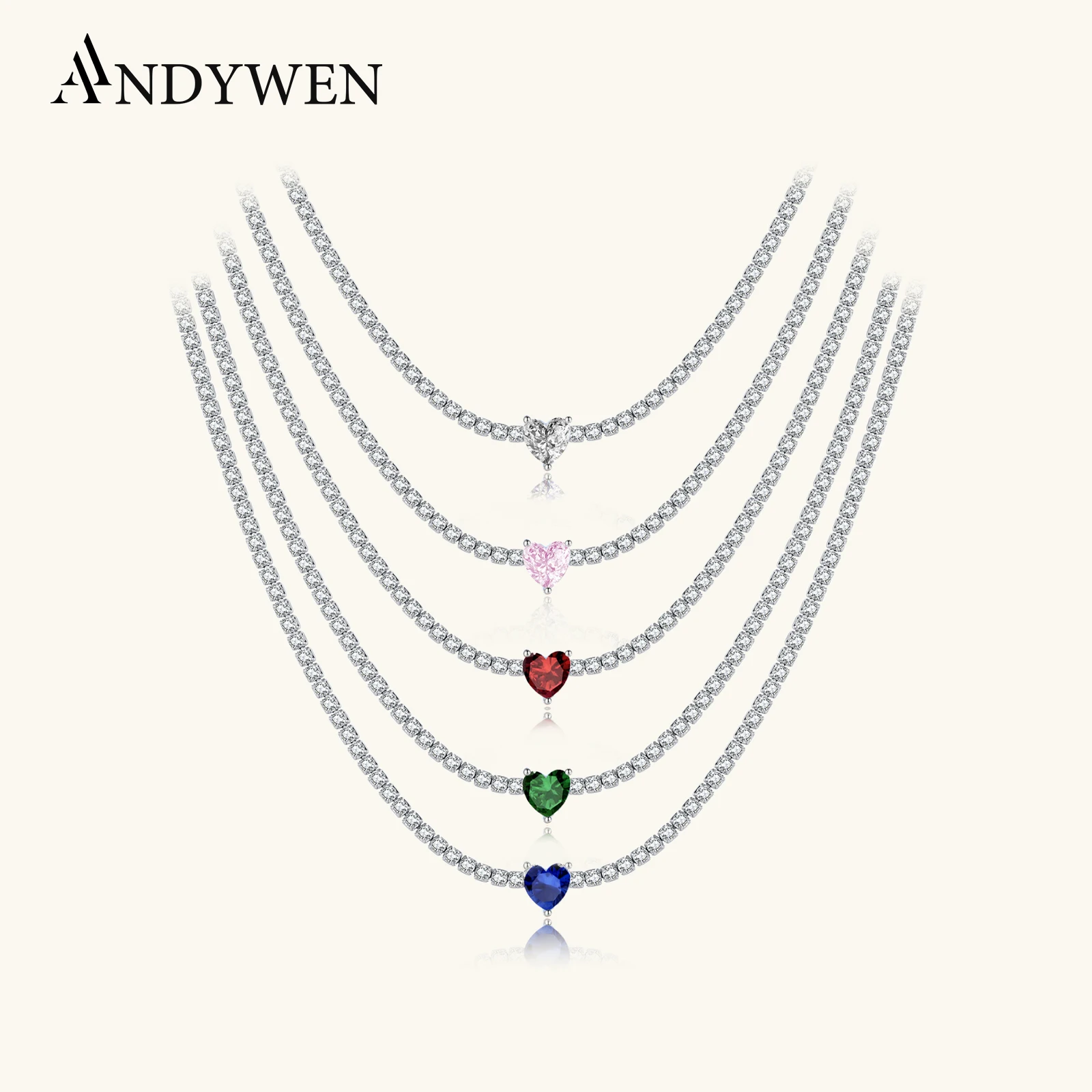 

Женская Цепь для тенниса ANDYWEN, роскошное ожерелье-чокер из стерлингового серебра 925 пробы с кубическим цирконием в форме сердца, 2023