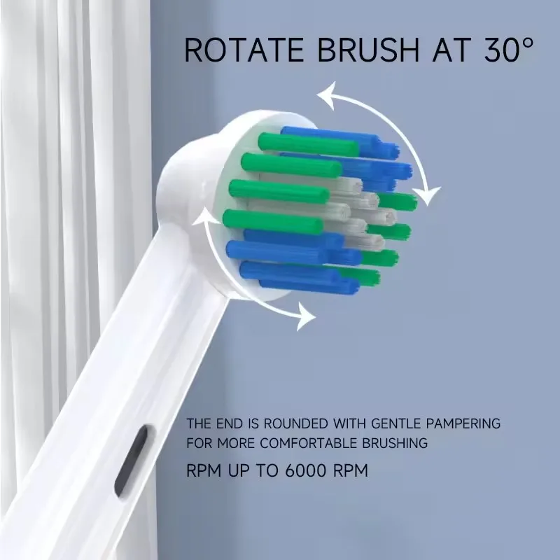 Electric Toothbrush Soft Bristle Rounded Vibrate 2-10pcs Heads Teeth Brush Gum Care Battery Power Teeth Whitening For Adults