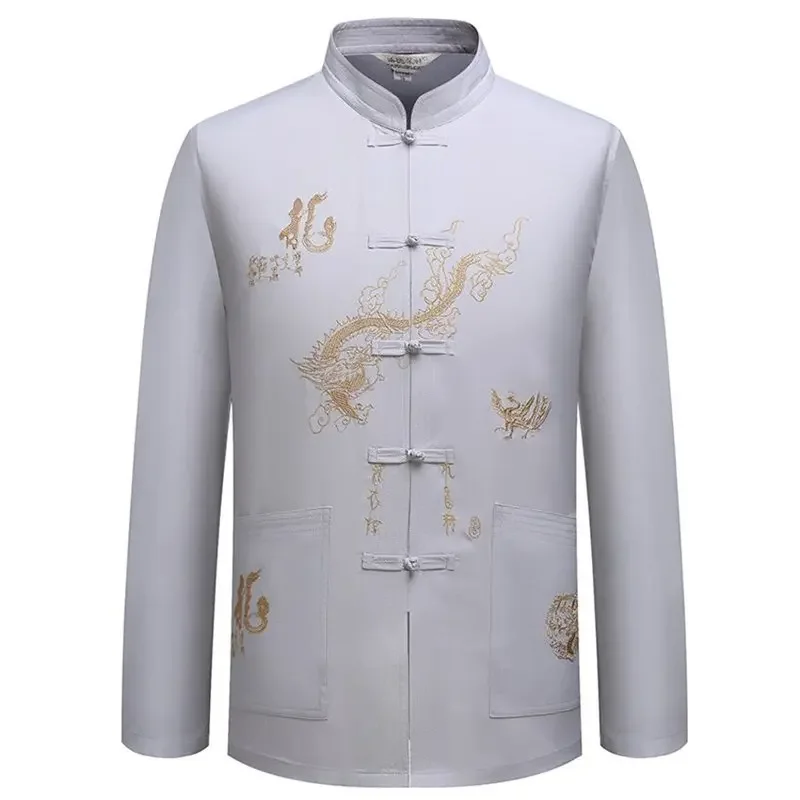 5Colors Dragon Male Clothes Tangsuit Traditional Chinese Clothing for Men Wushu Standing Collar Shirt Top Hanfu Dropshopping