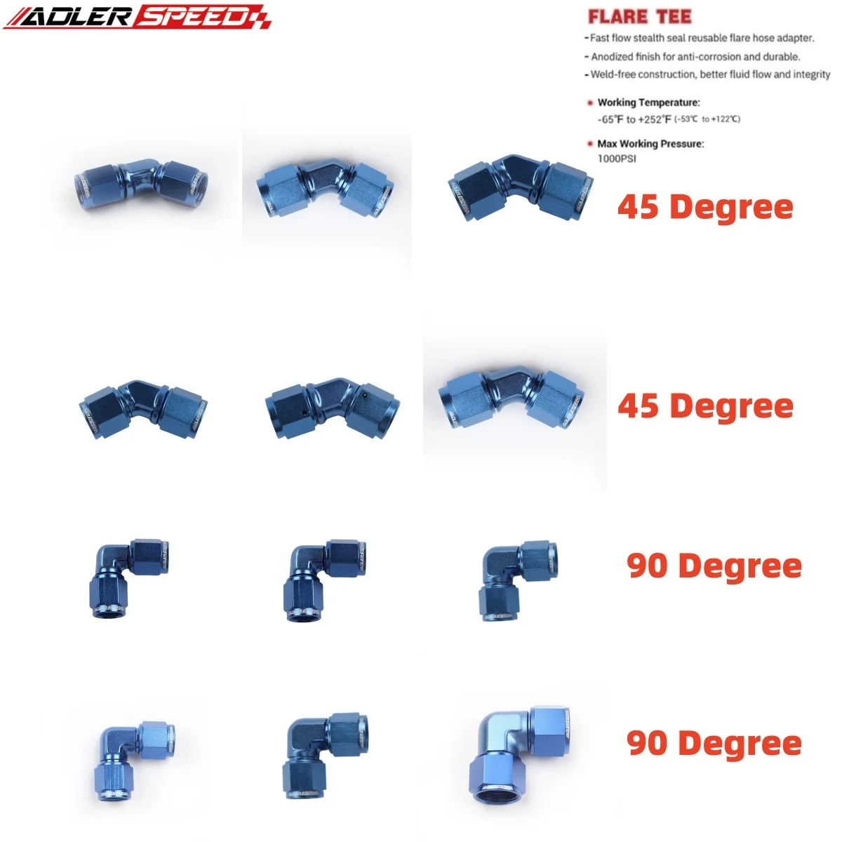 

Universal 45 90Degree AN6 AN8 AN10 AN12 Female to AN6 AN8 AN10 Female Hydraulic hose Elbow Oil Cooler Fitting Hose Fittings BLUE