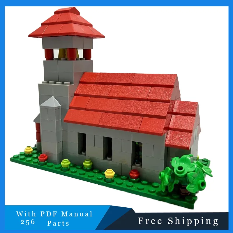

256 PCS City Famous Street View Red Roofed Church MOC Building Blocks Architecture Model Toy For Children Festival Surprise Gift