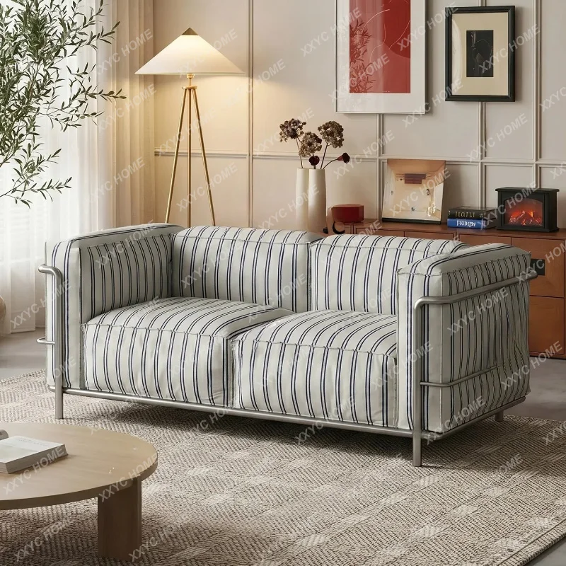 XX Light luxury casual cream style living room small apartment retro plaid straight row fabric sofa