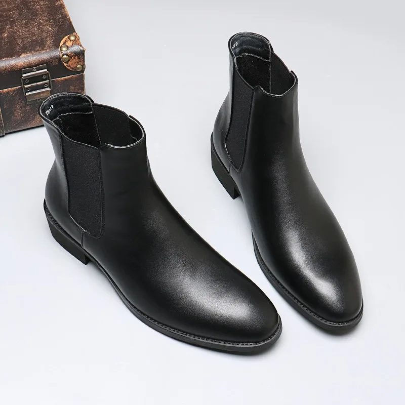 Italian Men's Leather Boots Fashion Chelsea Boots Brand Business Dress Boots for Men High-top Casual Boot Pointed Toe Ankle Boot - Image 5