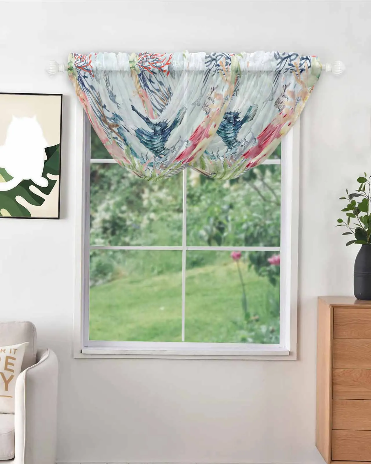 Marine Organisms Coral Seahorses Irregular Pattern Tulle Curtains for Living Room Bedroom Sheer Curtain Kitchen Voile Drapes