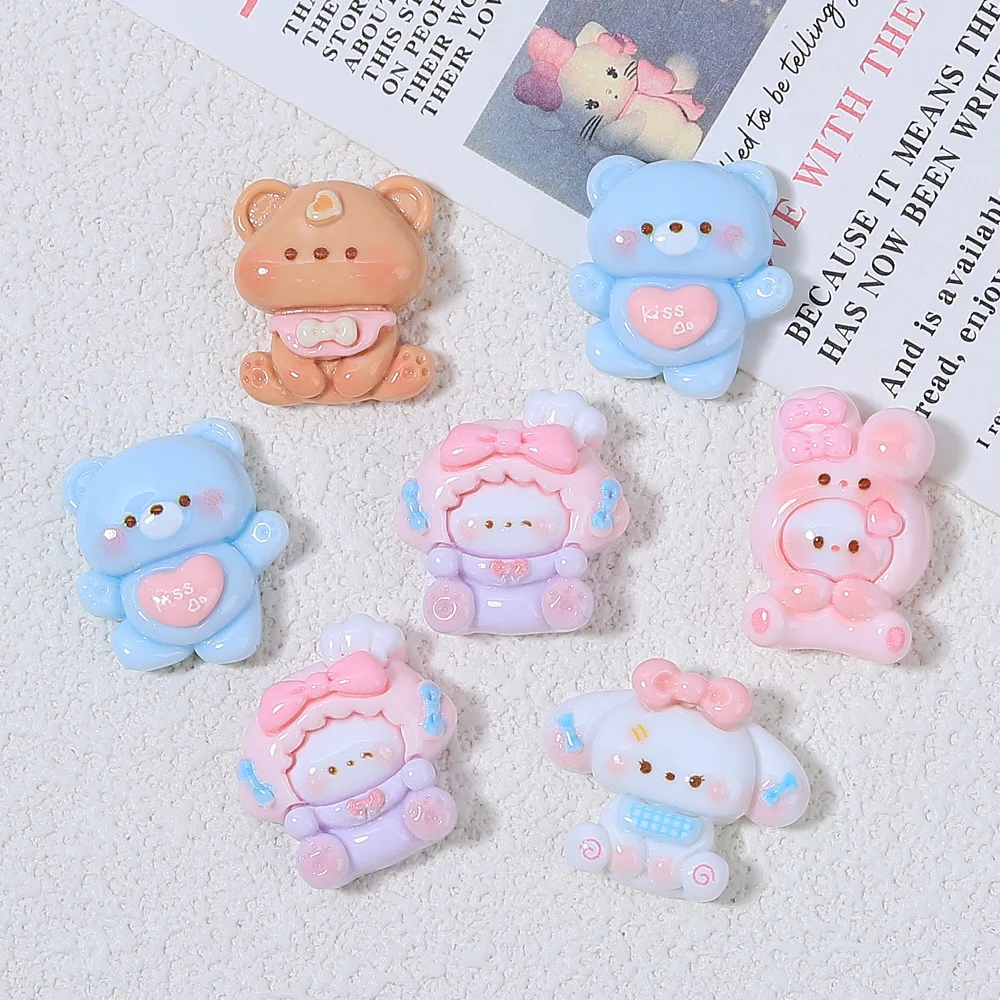 100pcs Rein Flatback Kawaii Cartoon River Horse Bear Rabbit for DIY Crafts Making Embellishment Accessories