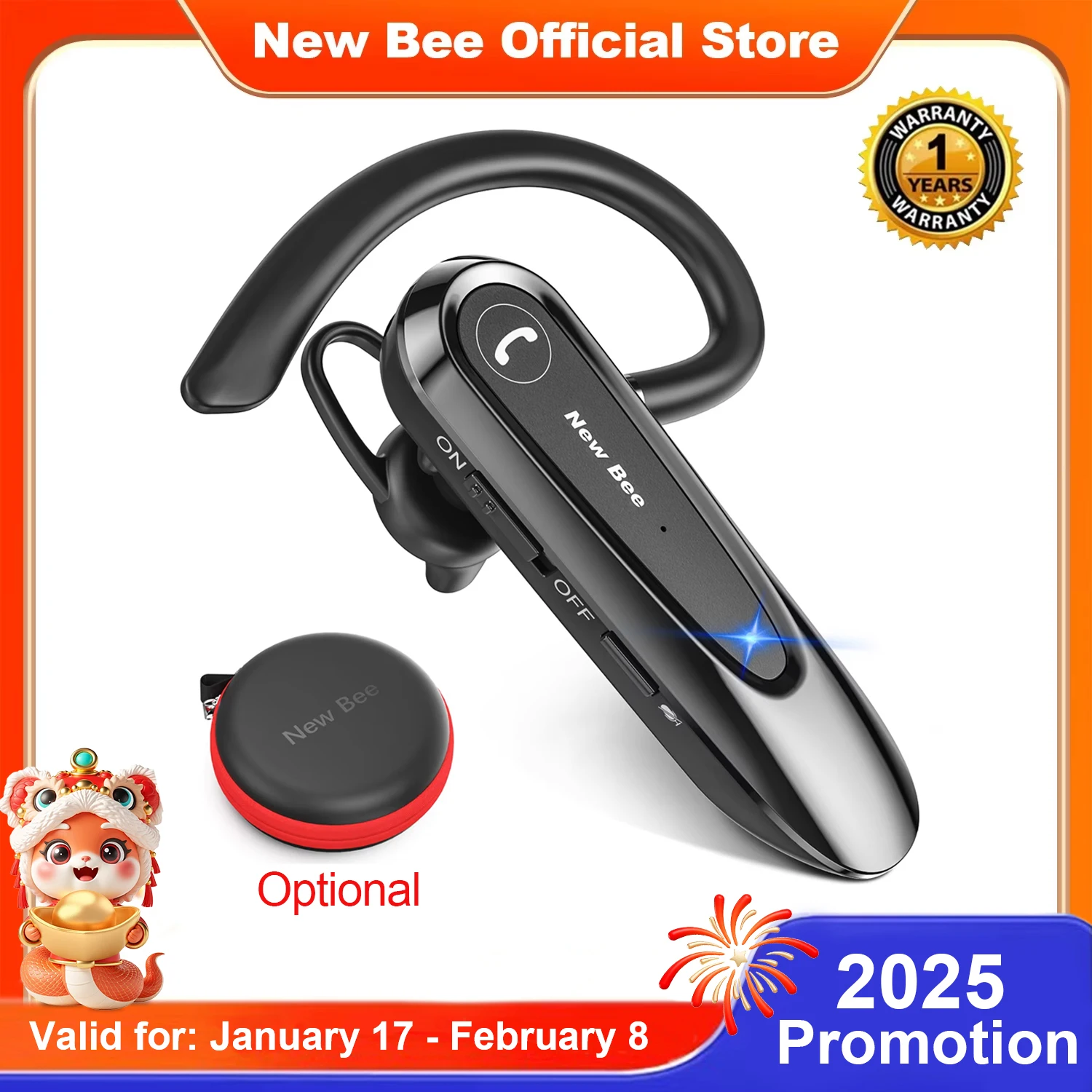 New Bee B45 Bluetooth 5.0 Headset Wireless Earphone Headphones with Dual Mic Earbuds Earpiece CVC8.0 Noise Reduction for Driving