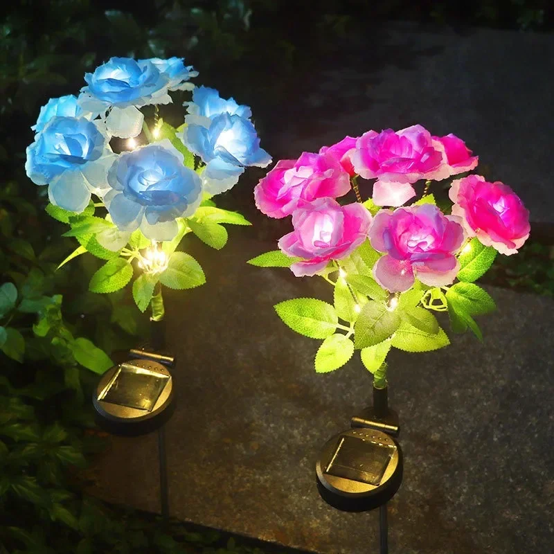 7 Heads Solar Lights Outdoor Decorative Solar Garden Lights Rose Flower Lawn Lamp for Yard Patio Garden Decor