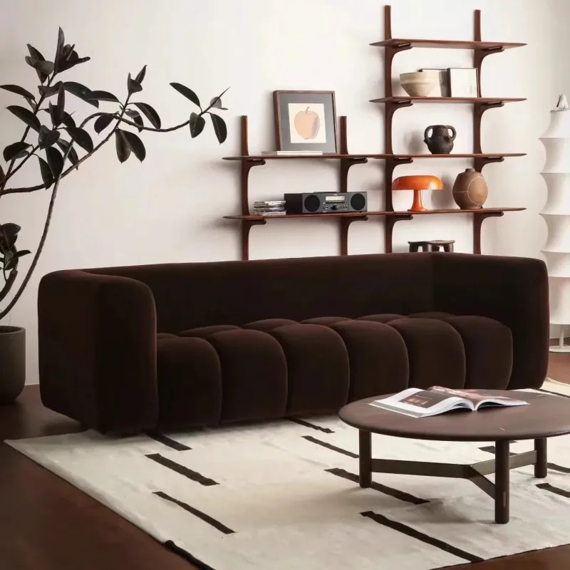 

expression, French medieval, retro style chocolate, marshmallow fabric, simple living room, small apartment straight-row sofa