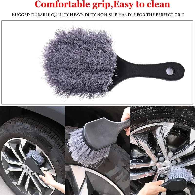 9 Piece car wash kit interior detail dusting microfiber blinds cleaning brush rag wheel and tire brush