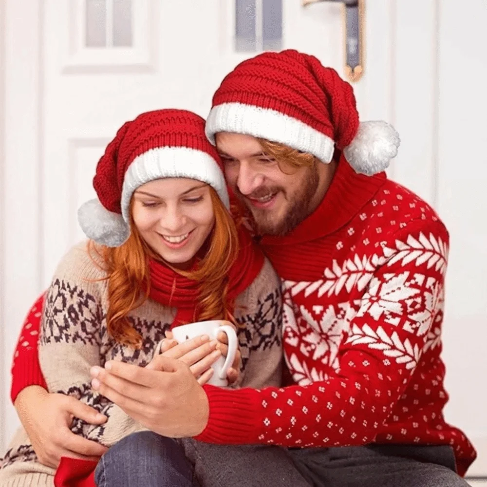 Santa Claus Christmas Knitted Hat Green Red Merry Christmas Hat Santa Beanie Hat Warm Korean Style Striped Hat Happy New Year