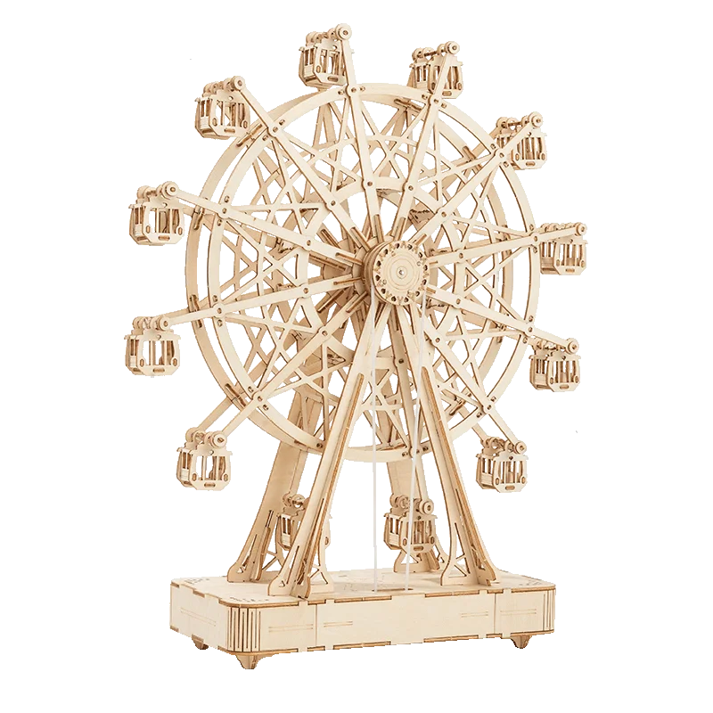 Puzzle 3D en Bois Grande Roue Rotative, Boîte à Musique, Analyste de Construction de Modèles, Ensemble de Construction en Bois, Jouet d'Assemblage Artisanal, Cadeau