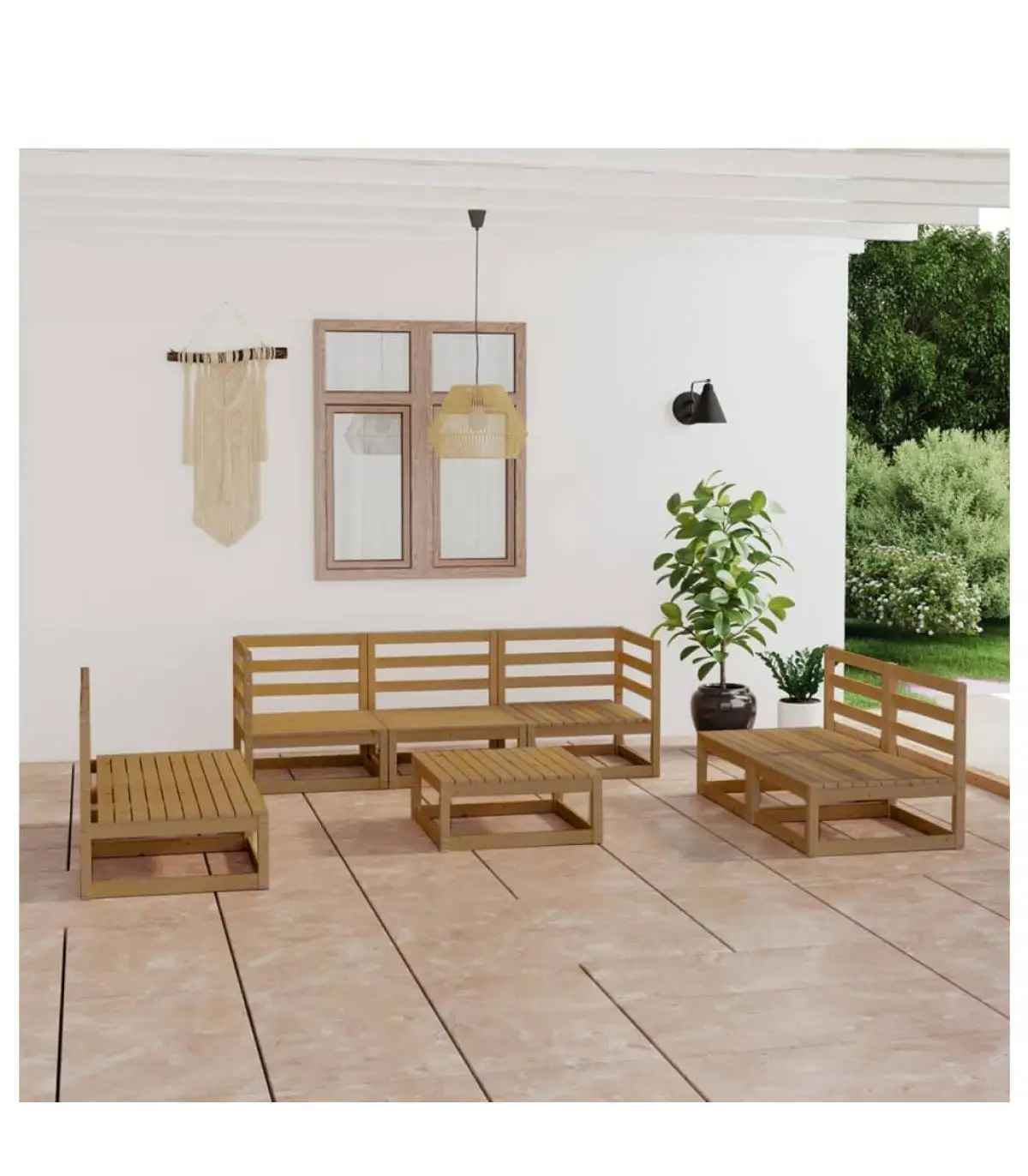 Garden sets garden furniture 8 pieces Brown Honey wood pine wood