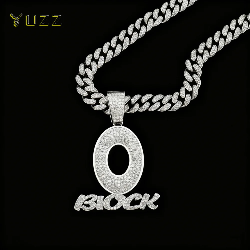 Collar con colgante de bloque O con letras de Hip Hop para hombre y mujer, collares de cadena cubana ostentosos, joyería