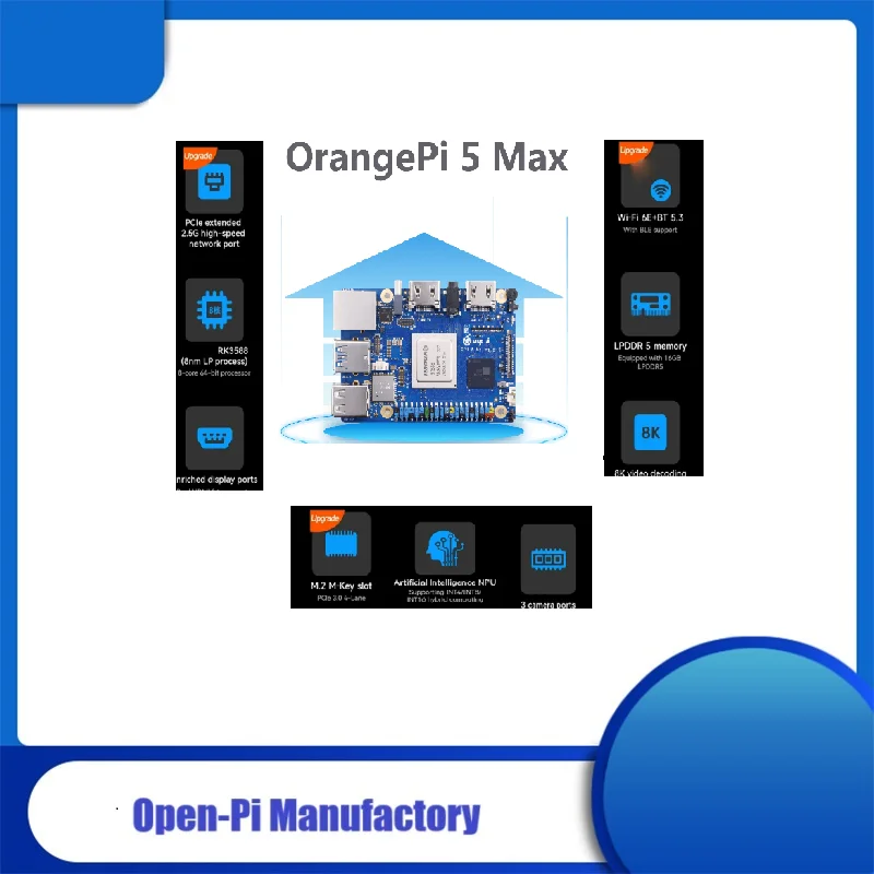 

OrangePi5 MAX Rockchip Micro RK3588 Память 4G/8G/16G Дополнительная плата разработки Оранжевый пирог