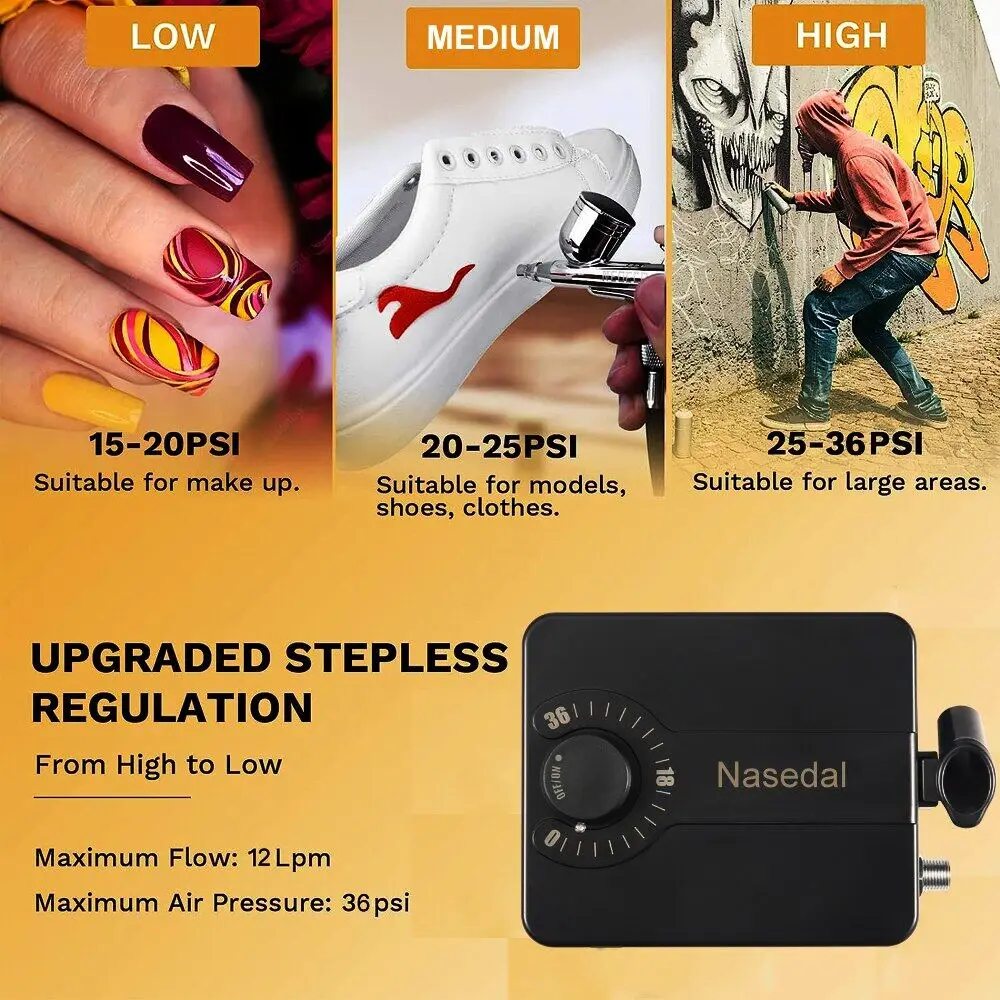 Nasedal 0.3mm Dual-action Airbrush Compressor kit 36psi Auto Stop Air Compressor Nail Art Paint Model Cake Car Painting Tool