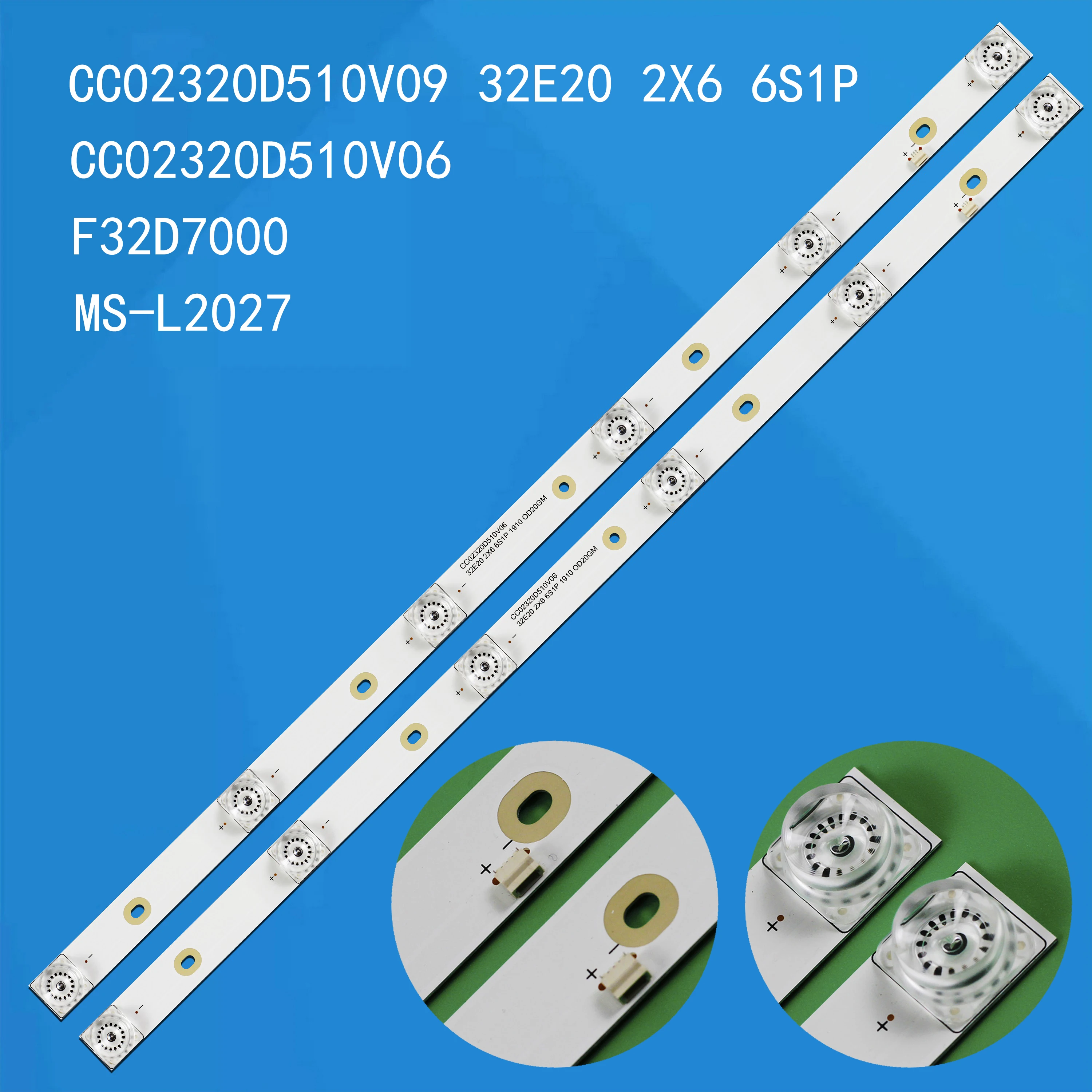 6V 510mm 2Pcs/Set Bar LED TV Backlights CC02320D510V11 For 32 Inch LED Strips 5032A 5032B WD32E20 2X6 6S1P 0D25