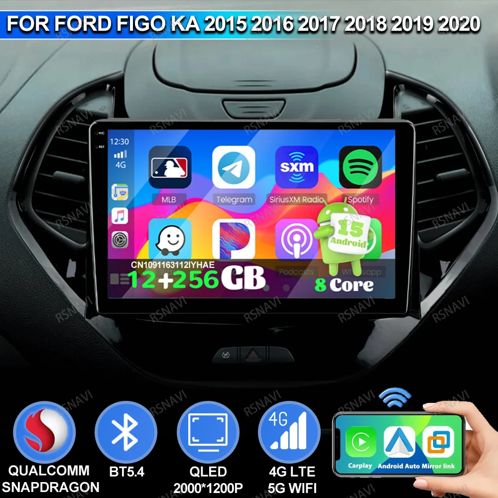 Rádio do carro android 15 para ford figo ka 2015 2016 - 2020 suporte do telefone aspirador de pó do carro android auto sem fio estéreo dvd qled