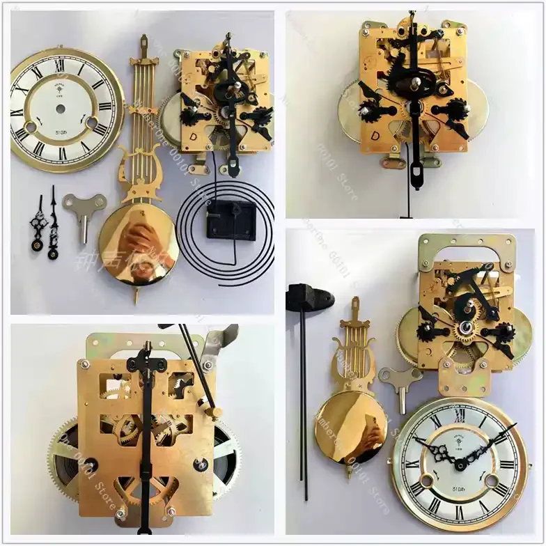 Pure copper movement base wall clock, old-fashioned timekeeping maintenance, rocking mechanical clockwork mechanical