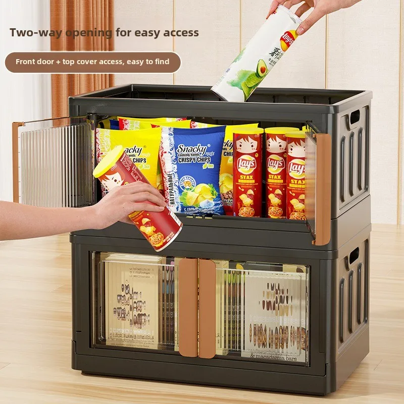 3PCS  Large Plastic Storage Bins with Wheels, Stackable with Open Front Door, Foldable Storage Box