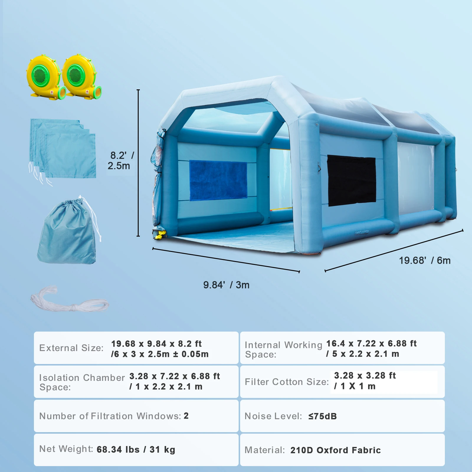 SucceBuy Opblaasbare Spuitcabine met Blowers Opblaasbare Spuitcabine Professionele Spuitcabine Autolak Tent Luchtfiltersysteem