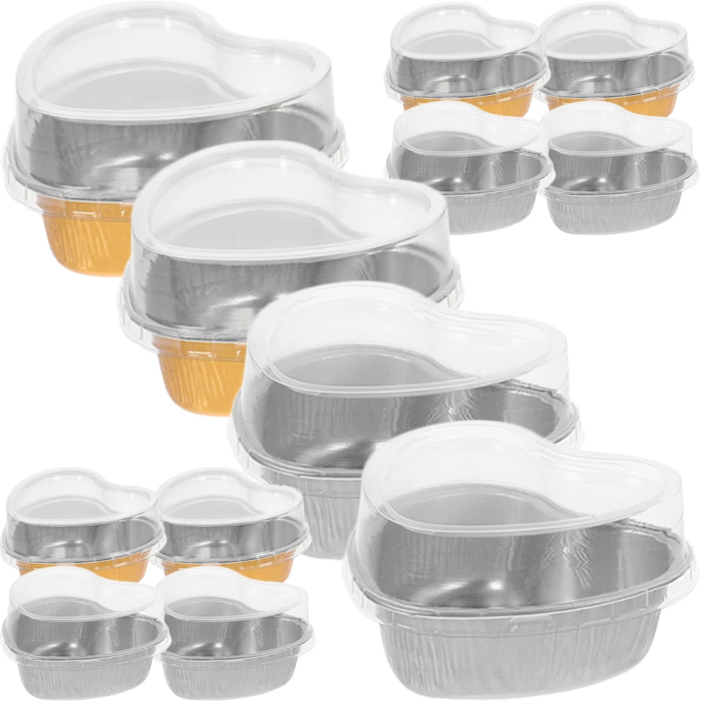

30pcs Heart Shaped Cake Molds Aluminum Foil Boxes Lid for Microwave Oven Party Supplies Pastry Pudding Cupcake Liners Dessert