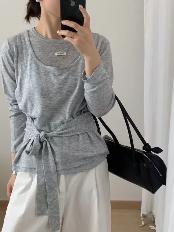 Nette Mädchen Reine Farbe Sommer Herbst Neue Koreanische Version Ins Design Gefühl Krawatte Taille Svel Weste Frauen Hot Girl Slim Fit Top