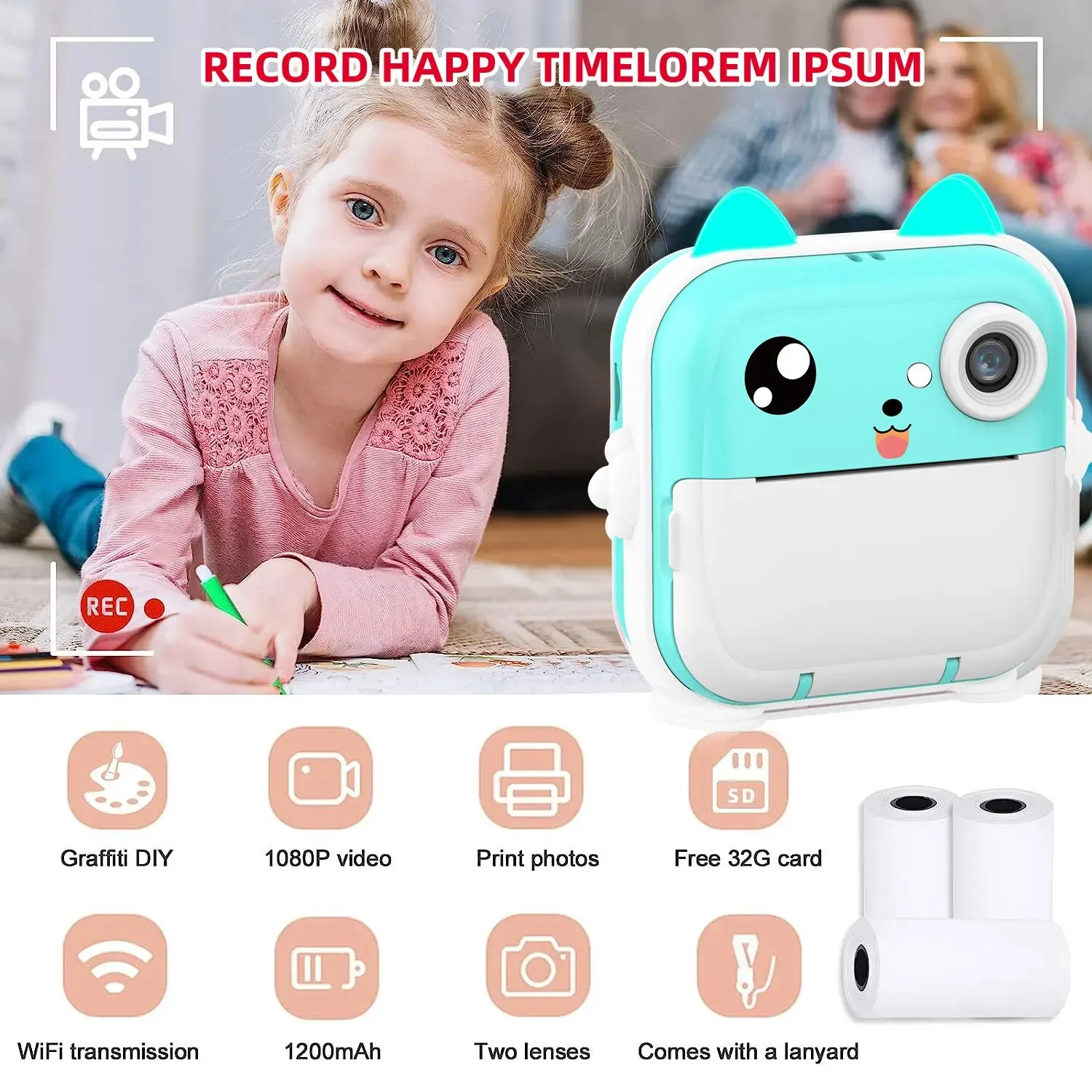 Mini Impressora Fotográfica para iPhone, Android, Câmera de Impressão Instantânea Infantil, Fotografia de Vídeo Infantil, Câmera Fotográfica Digital Toy, Mini Impressora Térmica