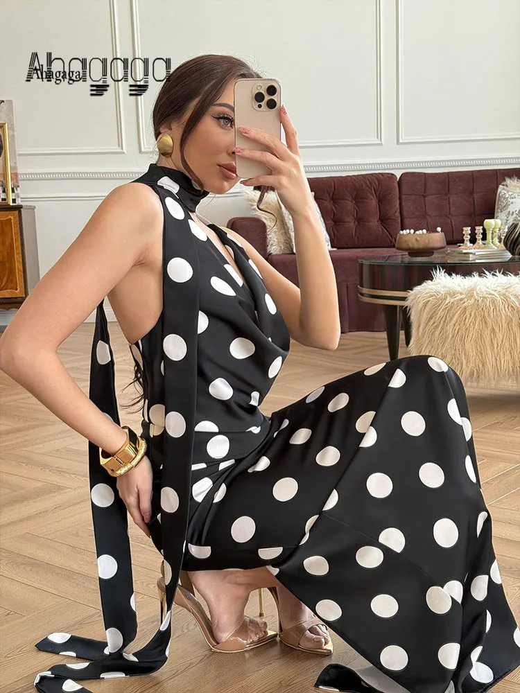 

Halter Polka Dot Print Women Suits 2 Piece Sets (Top+Skirt) Sexy Club Tracksuits Fashion Party Outfits Sheath Overalls Female