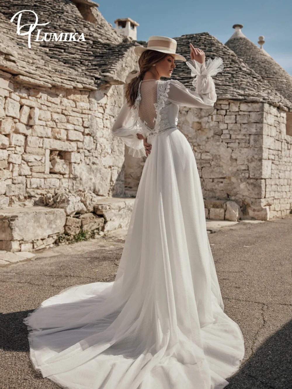 DTLumika Deep V Wedding Dress Lace Appliques Long Sleeves Tassel Belt A Line Boho Bridal Gown 2027 Vestidos De Novia Customized