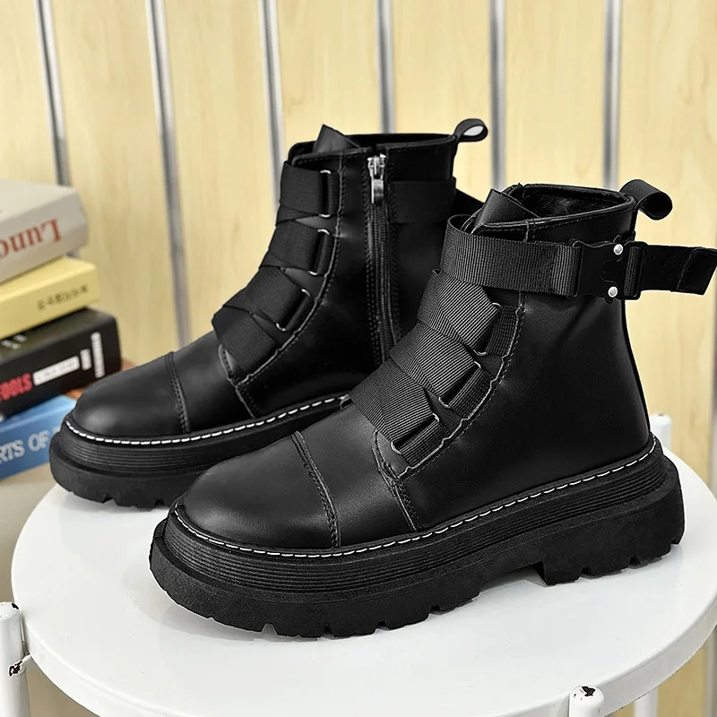 2023 Men Bikerboots Comfortable Men's Boots Autumn Winter Black Platform Boots for Men Snow Boots Pu Leather Men Boots Мотокеды