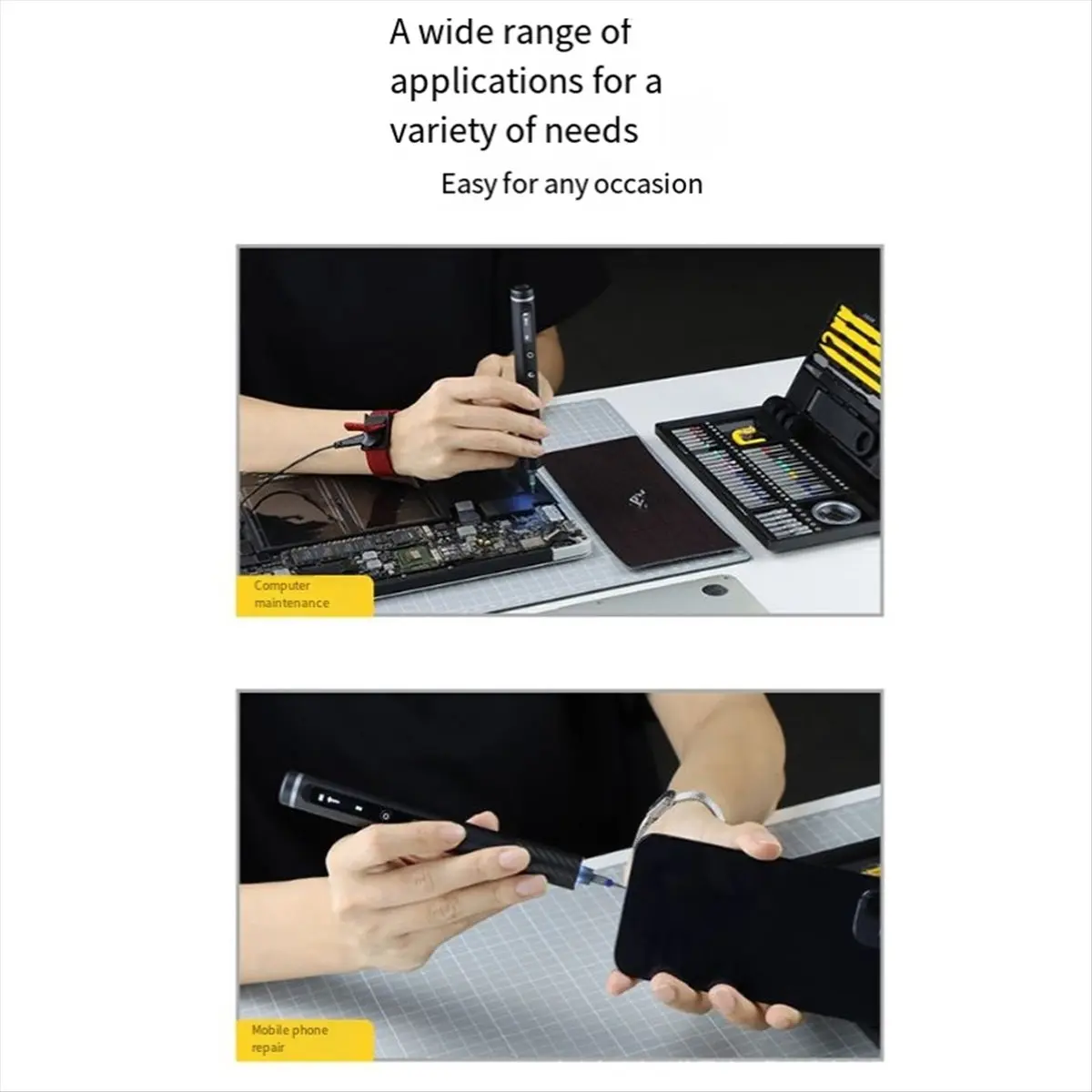 

ABNH Electric Screwdriver Set Cordless with Magnetic Bits 5 Torque 0.52N Tweezers PC Phone Repair Kit