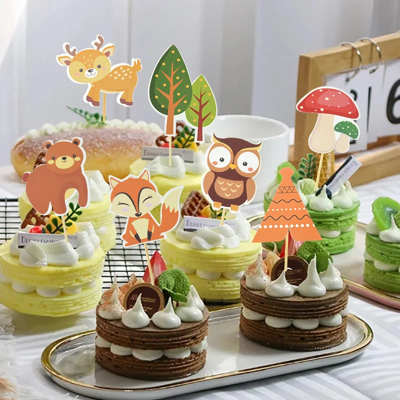 1set Forest Party Animal Cupcake Topper Cartoon Animals Theme Cake Toppers Kids Birthday Party Decoration Baby Shower Supplies