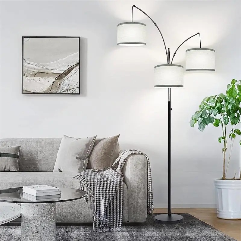 Living room floor lamp sofa fishing   cross-border Amazon 3-head dimmable LED vertical bedroom American