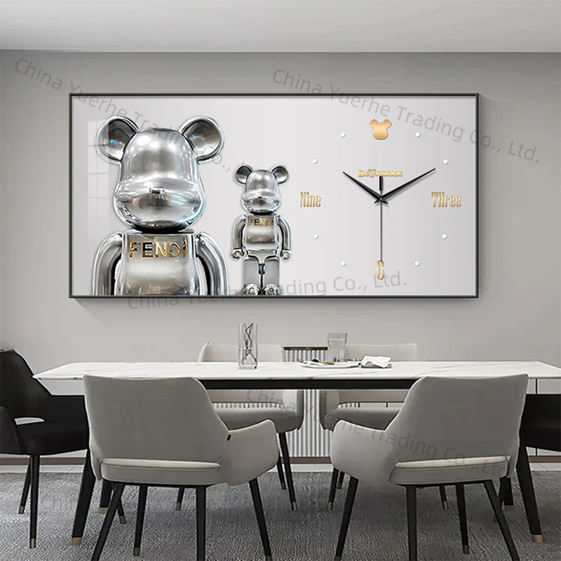 

Fashion Cartoon Bear Wall Clock Modern Design Home Living Room Dining Room Decor Clocks Creative Large Wall Decoration Painting