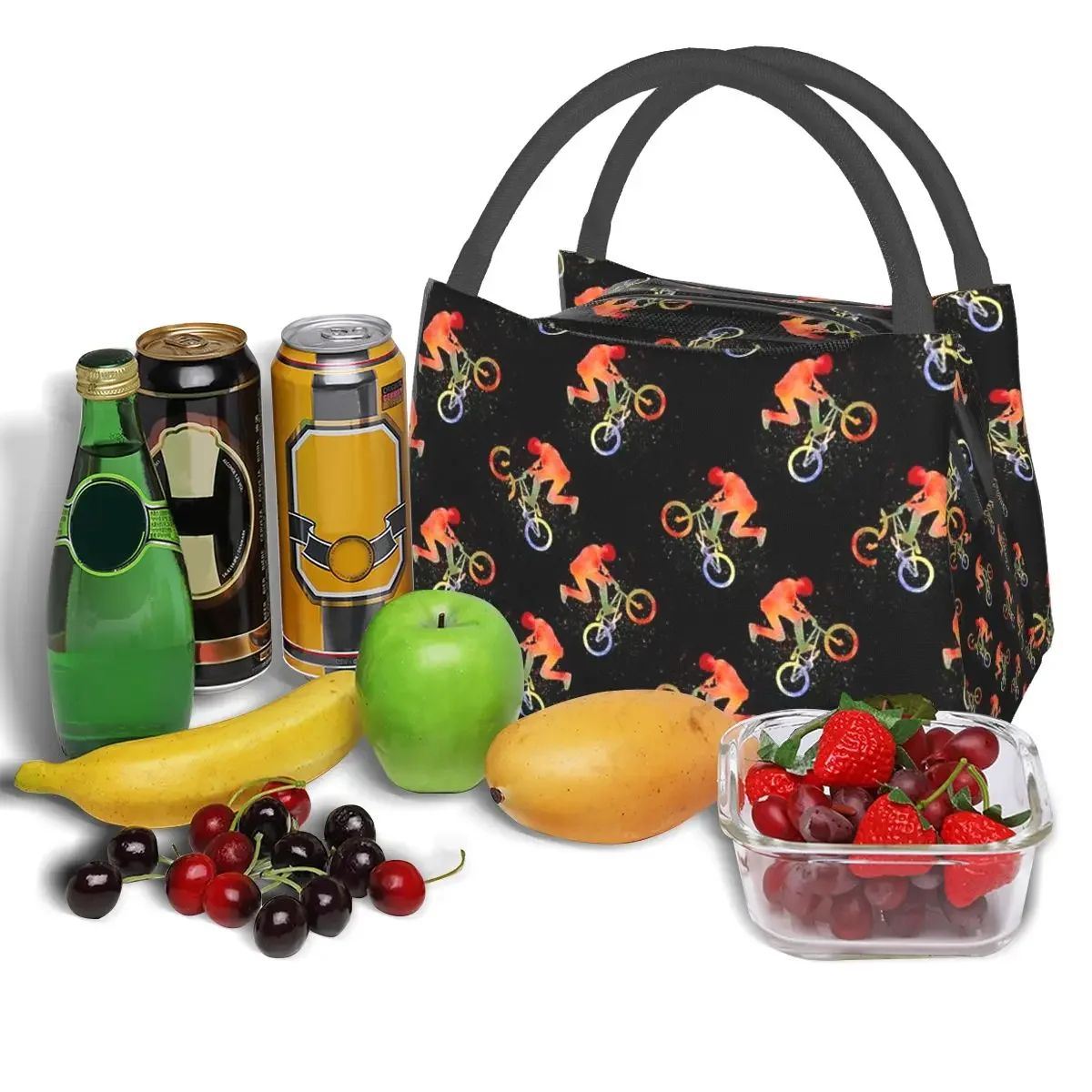 BMX-bolsas de almuerzo negras con acuarela para mujer, bolso de almuerzo portátil con aislamiento Bento Box, bolsas de Picnic reutilizables para mujer, viaje para estudiantes