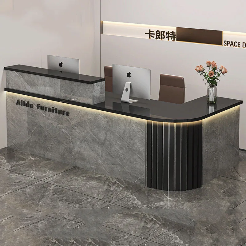 

Corner Curved Reception Desks Hotel Salon Beauty Modern Display Reception Desks Aesthetic Small Mostrador Commercial Furniture