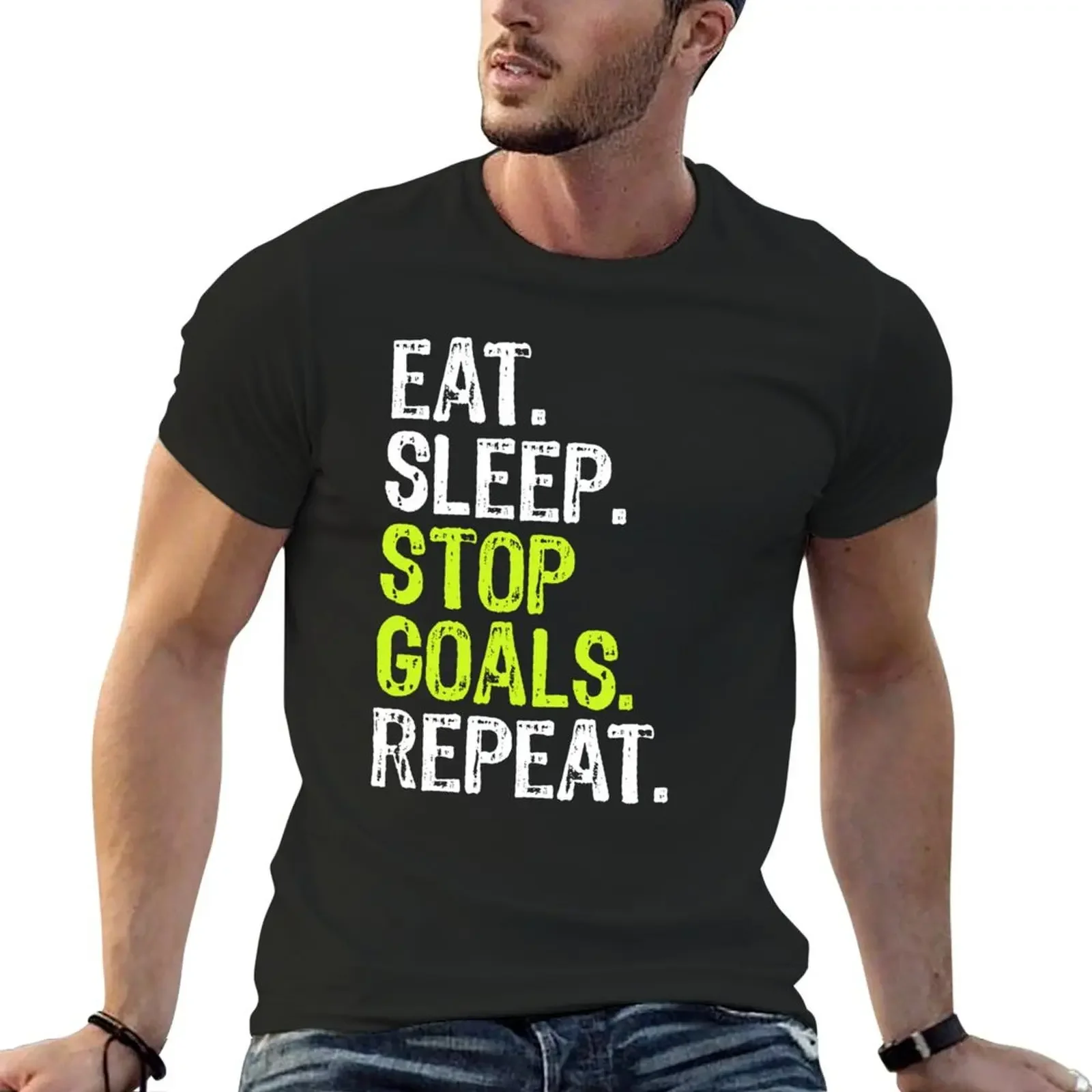 

Футболка мужская с рисунком «Eat Sleep Stop Goal»