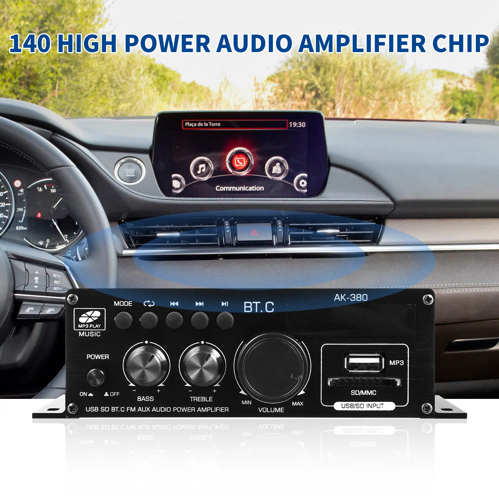 Wireless Stereo 12V Power Audio Amplifier Compact Lightweight Mini Speaker Amp for Car Home Audio Receiver Speaker Amplifier