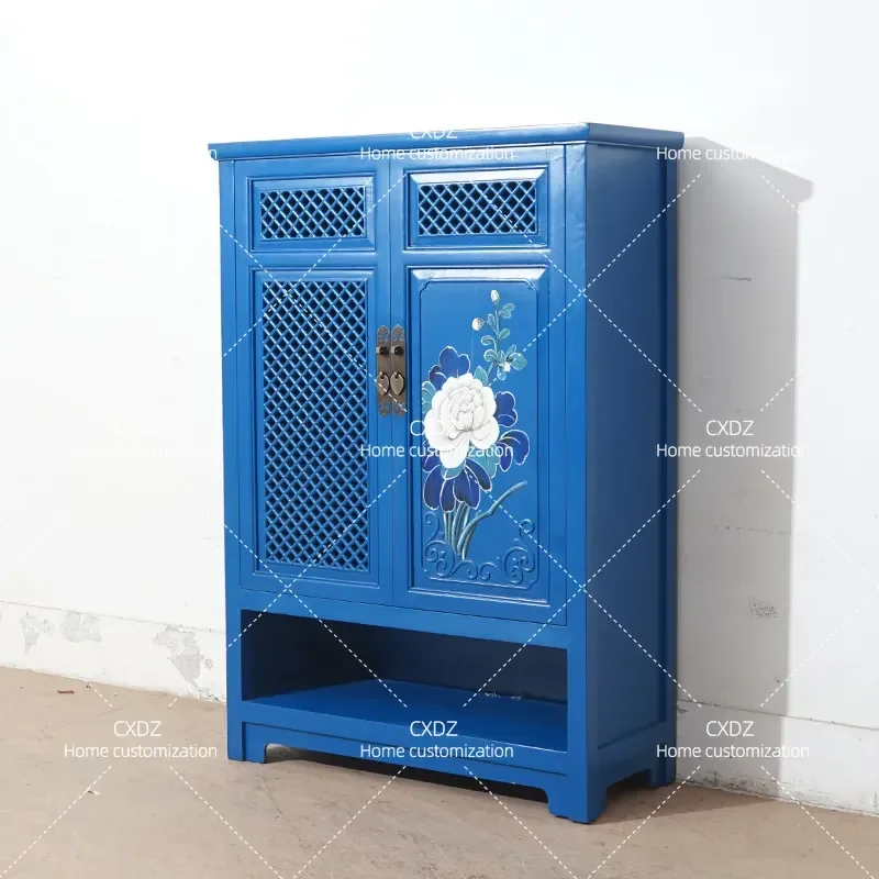 New Chinese solid wood hand-painted living room shoe cabinet retro locker simple American locker decorative cabinet furniture