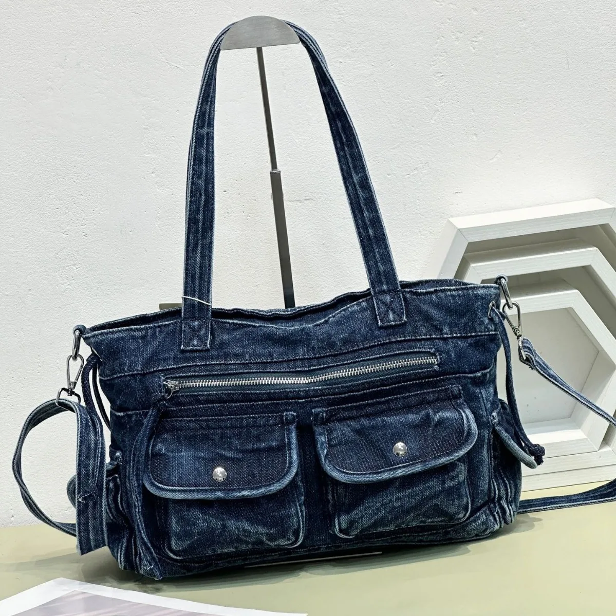 

Vintage Women Shoulder Bag Washed Denim Tote Handbag Female Crossbody Bags