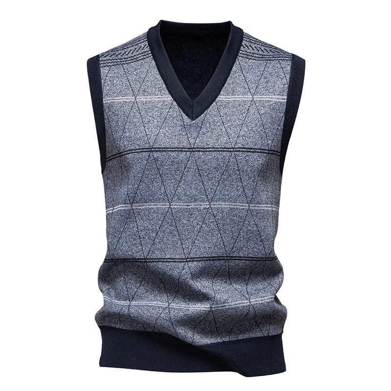 

Men's 2025 V-neck Knitted Sweater Warm Autumn Winter Diamond Grid Twisted Flower Casual Fashion Versatile Knit Top